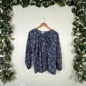 Bayla Jane Long Sleeve Front Button Leaf Print 100% Silk Blouse Women’s Size L